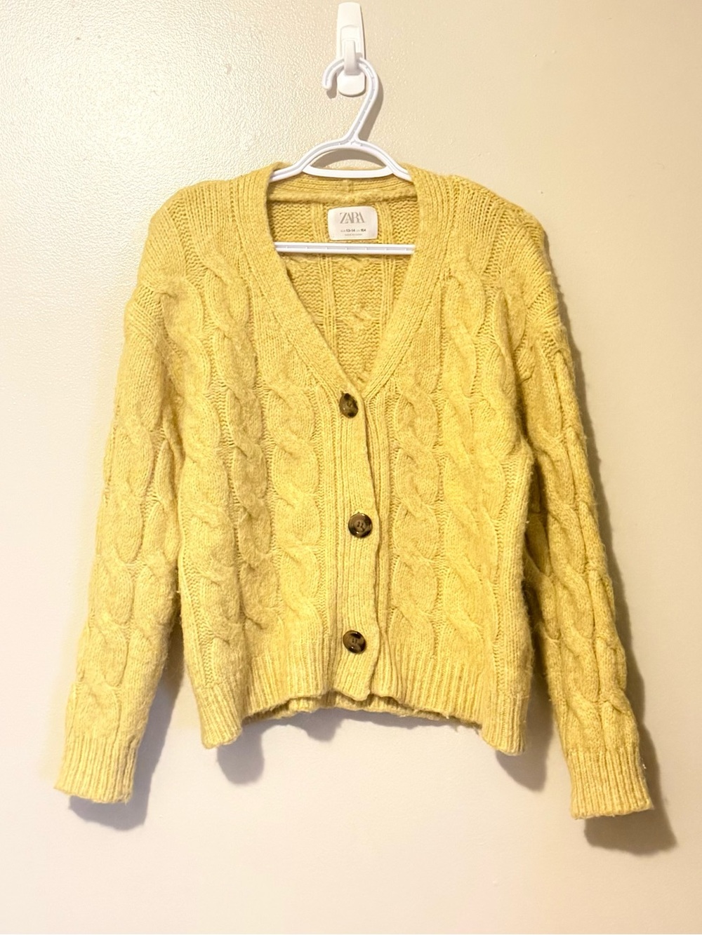 ZARA Lemon Yellow Cable Knit Button-Front Cardigan